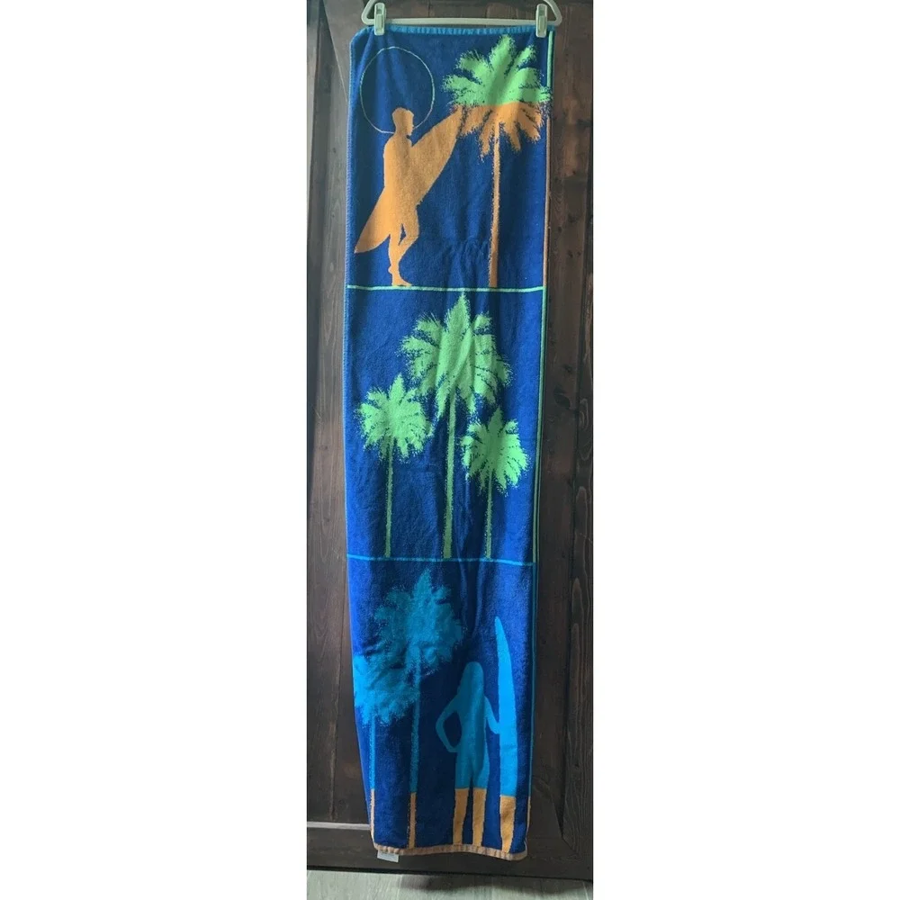 Resort Living Beach Towel Palm And Surfers Thick Cotton Multicolored 72